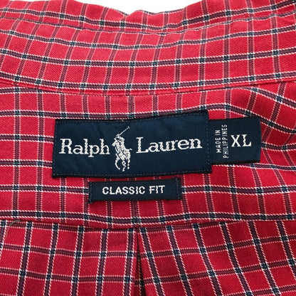美品◆ラルフローレン ボタンダウンシャツ 90S チェック レッド メンズ サイズXL Ralph Lauren 【AFB43】