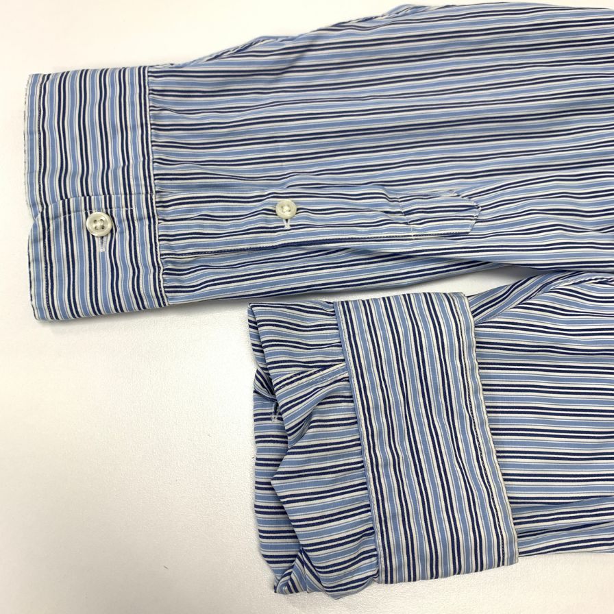 美品◆ラルフローレン ボタンダウンシャツ 90S オールド ストライプ ブルー系 メンズ サイズ4L Ralph Lauren 【AFB13】
