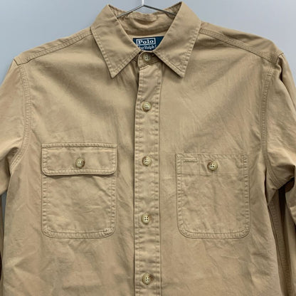 中古◆ポロ ラルフローレン ボタンダウンシャツ エルボーパッチ ベージュ系 メンズ サイズS Polo Ralph Lauren 【AFB28】