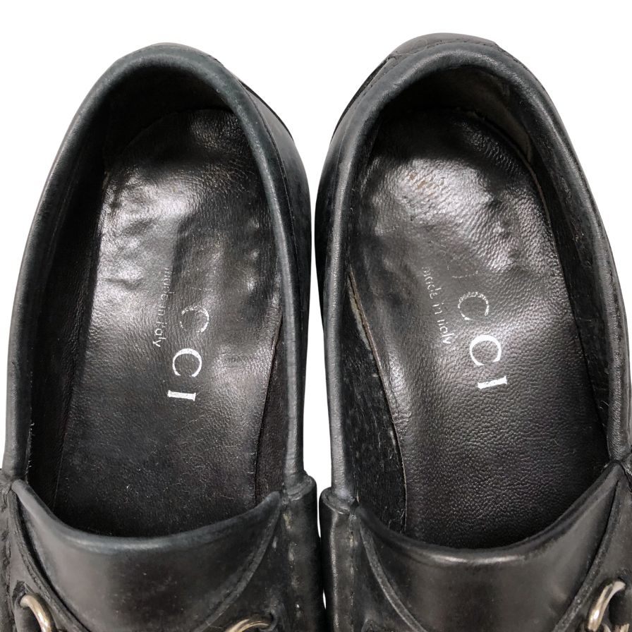 グッチ ローファー ホースビット シルバー金具 レザー メンズ サイズ41E ブラック GUCCI 約26.0cm【AFC46】