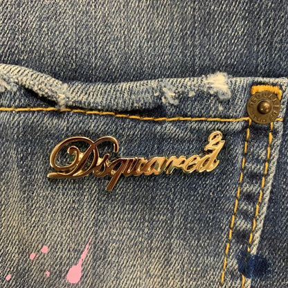 ディースクエアード デニムパンツ kenny jean S75LA0615 ロゴ金具 ペイント加工 クラッシュ加工 コットン ポリウレタン ブルー系 レディース サイズ38 DSQUARED2 【AFB21】