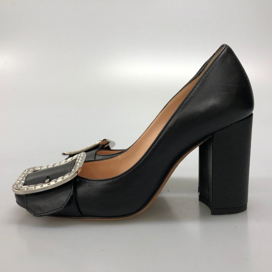 バリー ヒールパンプス ビジューバックル レザー ブラック サイズ34 メンズ BALLY 約20.5cm【AFD15-2】