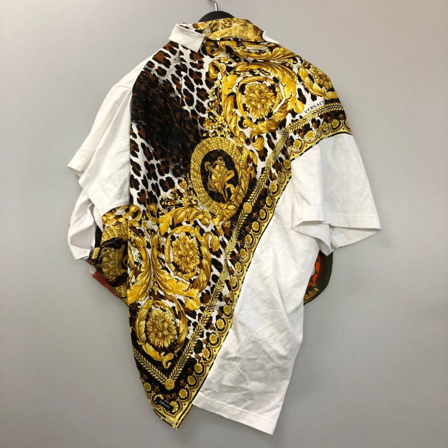 美品◆ジュンヤ ワタナベ コムデギャルソン×ヴェルサーチ カットソー 総柄 切り替え チェーン付き サイズXS JUNYA WATANABE COMMEdesGARCONS×VERSACE 【AFB36】