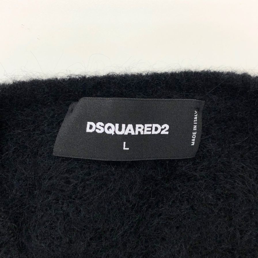 極美品◆ディースクエアード ニット トップス ロゴプレート レディース サイズL ブラック DSQUARED2 【AFB19】