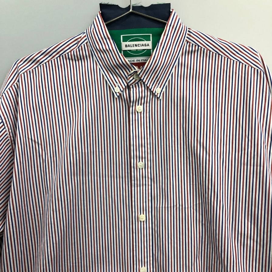 中古◆バレンシアガ 18SS 長袖シャツ バックパッチ ストライプ レディース サイズ34 518068 BALENCIAGA 【AFB43】