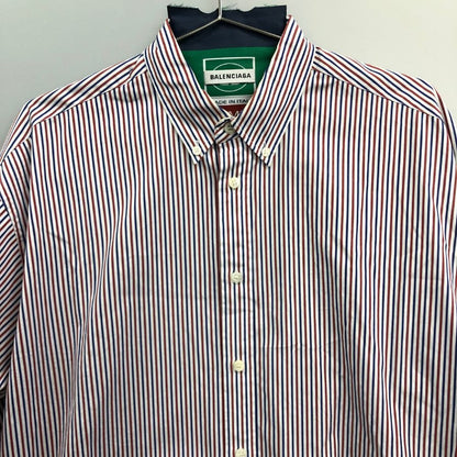 中古◆バレンシアガ 18SS 長袖シャツ バックパッチ ストライプ レディース サイズ34 518068 BALENCIAGA 【AFB43】