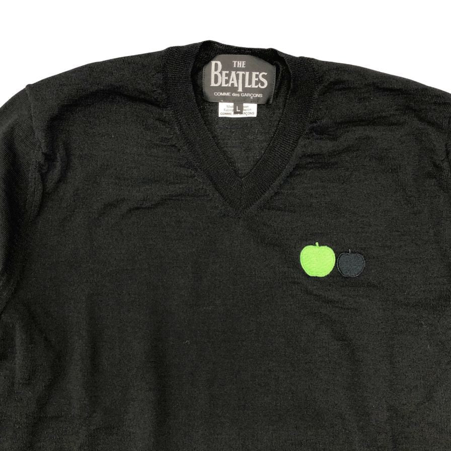 中古■コムデギャルソン ザ ビートルズ トップス ニット アップル刺繍 AD2015 ユニセックス サイズL ブラック  COMME des GARCONS 【AFB38】