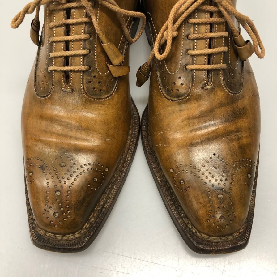 サントーニ レザーシューズ メダリオン 革靴 ブラウン メンズ サイズ6.5 Santoni 約25.0cm【AFC9】