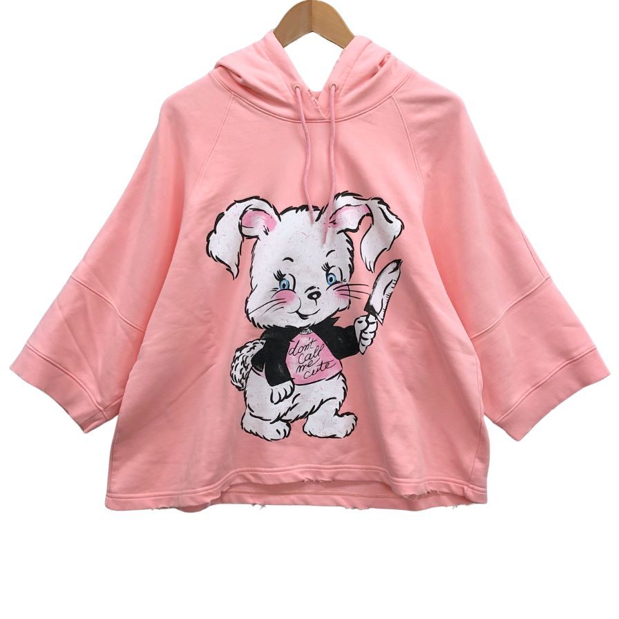 極美品◆モスキーノ クチュール！ ドロップショルダー  七分袖 パーカー トップス Don't Call Me  ラビット イラスト レディース サイズ40 ピンク Moschino COUTURE！ 【AFB45】