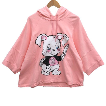極美品◆モスキーノ クチュール！ ドロップショルダー  七分袖 パーカー トップス Don't Call Me  ラビット イラスト レディース サイズ40 ピンク Moschino COUTURE！ 【AFB45】