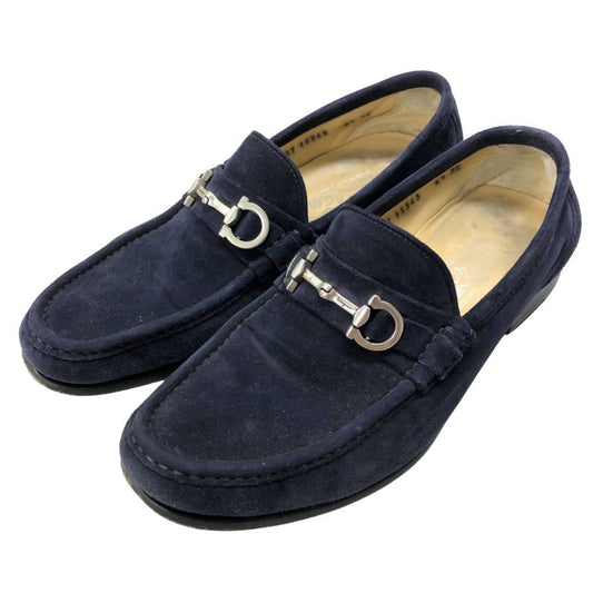 サルヴァトーレフェラガモ ローファー ガンチーニ スエード ネイビー メンズ サイズ6.5EE Salvatore Ferragamo 約25.0cm【AFC36】