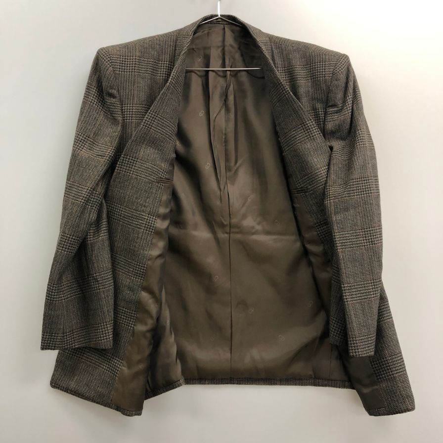 美品◆クリスチャンディオールムッシュ テーラードジャケット ダブル チェック ブラウン系 メンズ サイズS Christian Dior MONSIEUR 【AFF22】