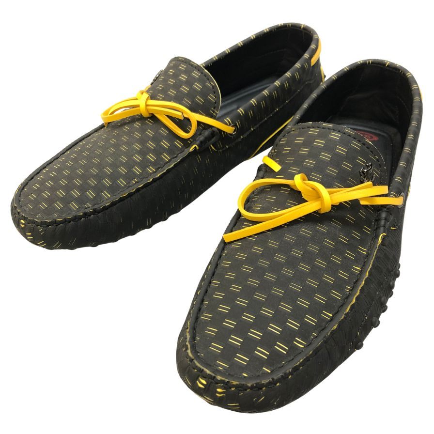 トッズ フェラーリ ドライビングシューズ スリッポン ゴンミーニ 総柄 ブラック サイズUK8 TOD`S Ferrari 約27.0cm【AFD15】