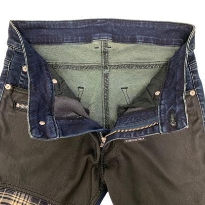 ステルスステラ デニムパンツ レザー切り替え チェック メンズ サイズ2 ブルー系 STEALTH STELL'A 【AFB19】