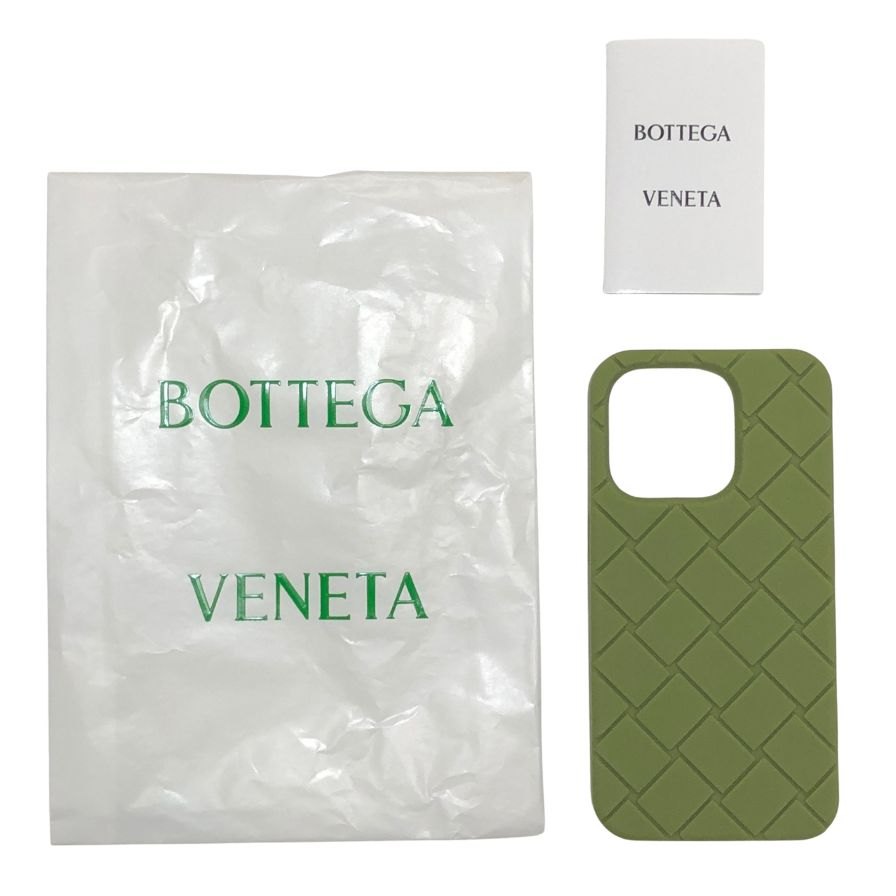 ボッテガヴェネタ iPhoneケース iPhone15Pro ラバー イントレチャート カーキ系 BOTTEGA VENETA【AFI27】【中古】
