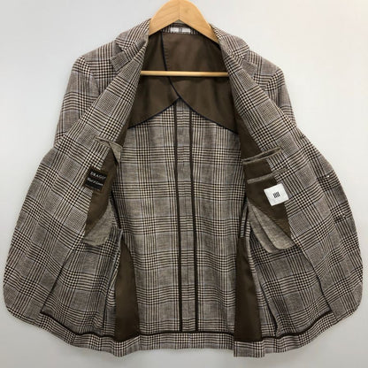 中古◆スーツセレクト リネンウール テーラードジャケット ドラゴ JSJ2052 ブラウン 千鳥格子 サイズA5 メンズ SUIT SELECT DORAGO 【AFB33】