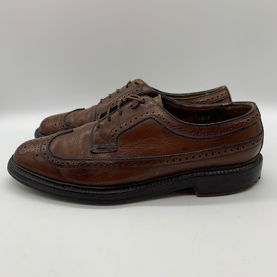 フローシャイム レザーシューズ ウイングチップ グレインレザー ブラウン メンズ サイズUS9.5D FLORSHEIM 約27.5cm【YB6】