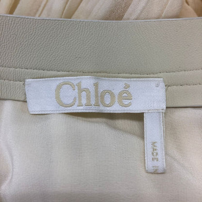 クロエ プリーツスカート 膝丈 フレア ウール ホワイト レディース サイズ34 Chloe【AFB5】