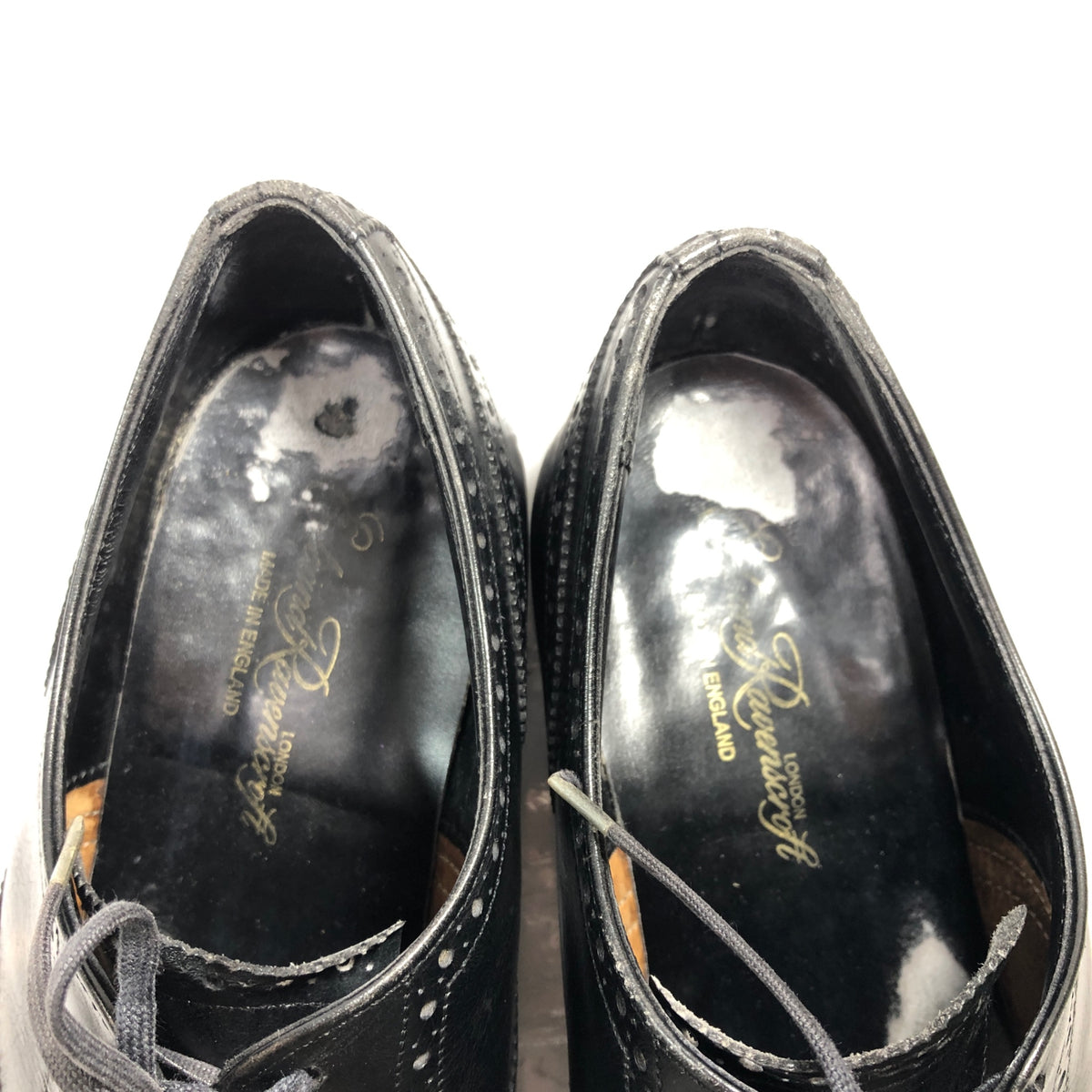 イード＆レイヴェンスクロフト レザーシューズ セミブローグ 4ワラント ブラック サイズUK6 メンズ Ede & Ravenscrof 約24.5cm【AFC28】