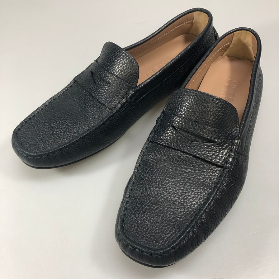 ヴィンセンツォ フェレーリ レザーシューズ ドライビングシューズ シボ革 メンズ ブラックサイズ8 Vincenzo Ferreri 約26.0cm【AFC4】