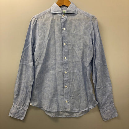 美品◆フィナモレ リネン シャツ メンズ S ライト ブルー Finamore 【AFB41】