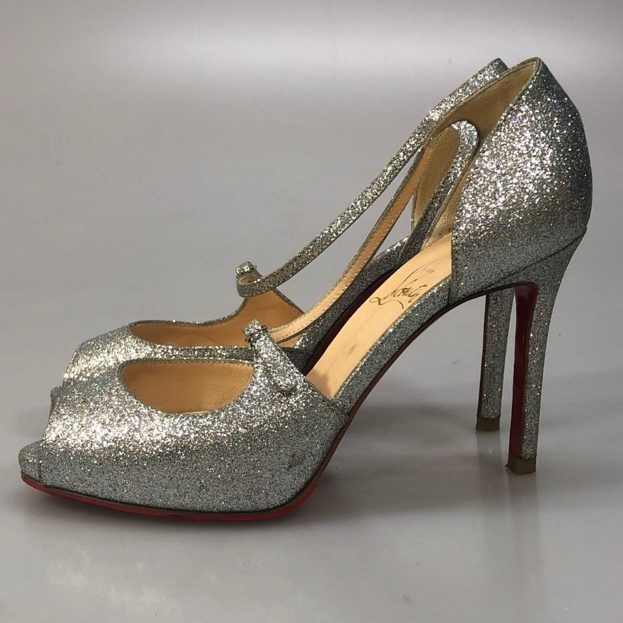 クリスチャンルブタン ヒールパンプス オープントゥ ラメ シルバー レディース サイズ34 Christian Louboutin 約21.0cm【AFD2】