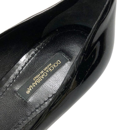 ドルチェ&ガッバーナ エナメル パンプス ビジューリボン レディース サイズ36 ブラック DOLCE&GABBANA 約22.5cm【AFC46】