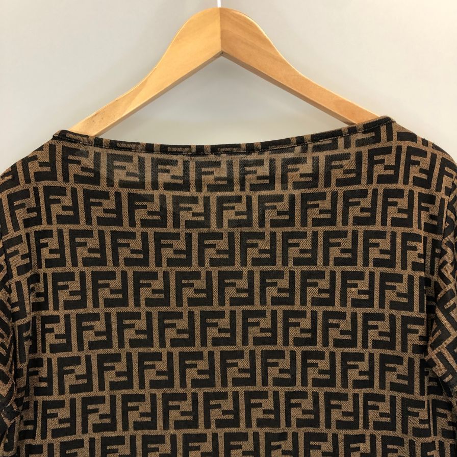 中古◆フェンディ 半袖Tシャツ FF柄 ビンテージ イタリア製 レディース サイズ34インチ ブラウン FENDI 【AFB34】