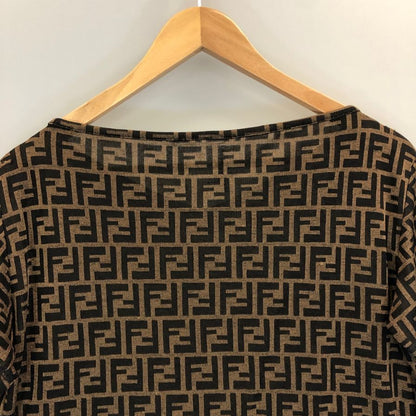 中古◆フェンディ 半袖Tシャツ FF柄 ビンテージ イタリア製 レディース サイズ34インチ ブラウン FENDI 【AFB34】