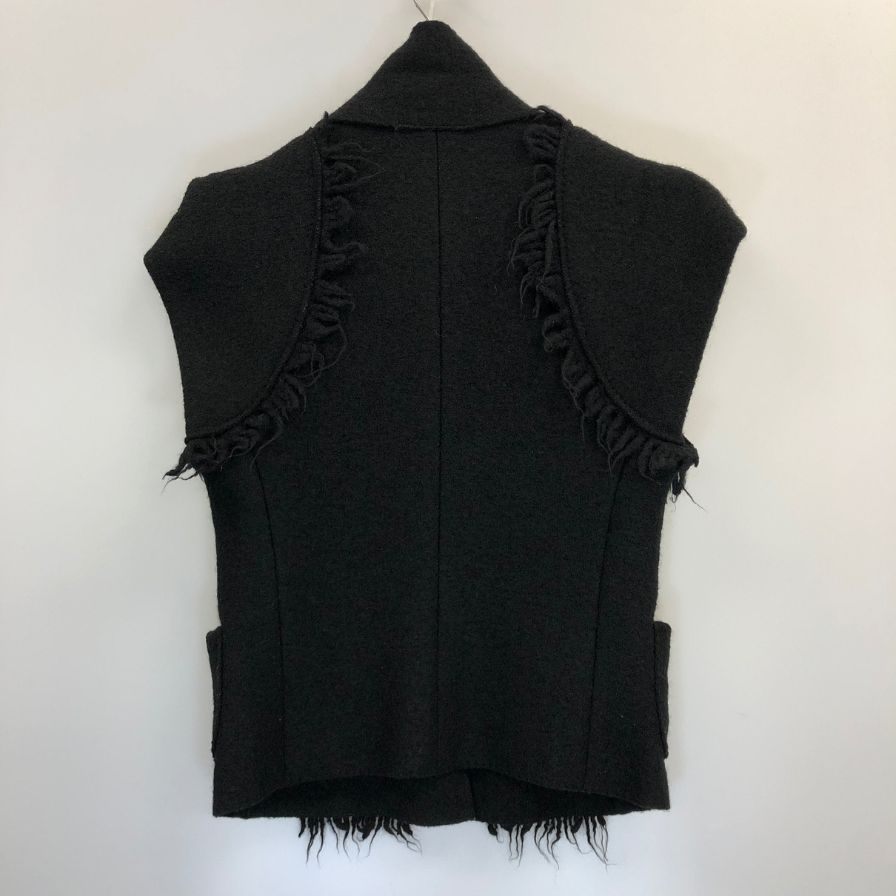 美品◆ボッテガヴェネタ ベスト フリンジ ウール 刺繍 ブラック レディース サイズ44 BOTTEGA VENETA 【AFB28】