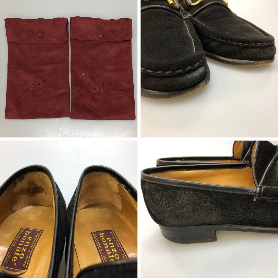 エンツォボナフェ ビットローファー スエード メンズ ブラック サイズ6  Enzo Bonafe ローファー 約24.5cm【LA】【中古】
