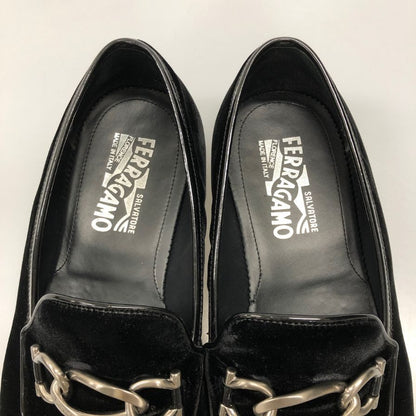 フェラガモ ビットローファー 67438 ベロア メンズ ブラック サイズ9 FERRAGAMO 約26.5cm【AFC47】
