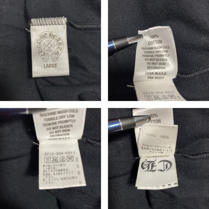 中古◆クロムハーツ Tシャツ ポケットT 胸元ロゴ バックプリント クロス スクエアデザイン ブラック サイズL メンズ CHROME HEARTS 【AFB46】