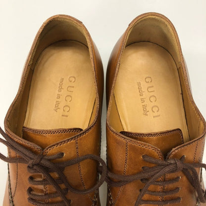 グッチ レザーシューズ 269646 カーフ 内羽根 プレーントゥ ブラウン サイズ4.5 GUCCI 約23.5cm【AFD5】