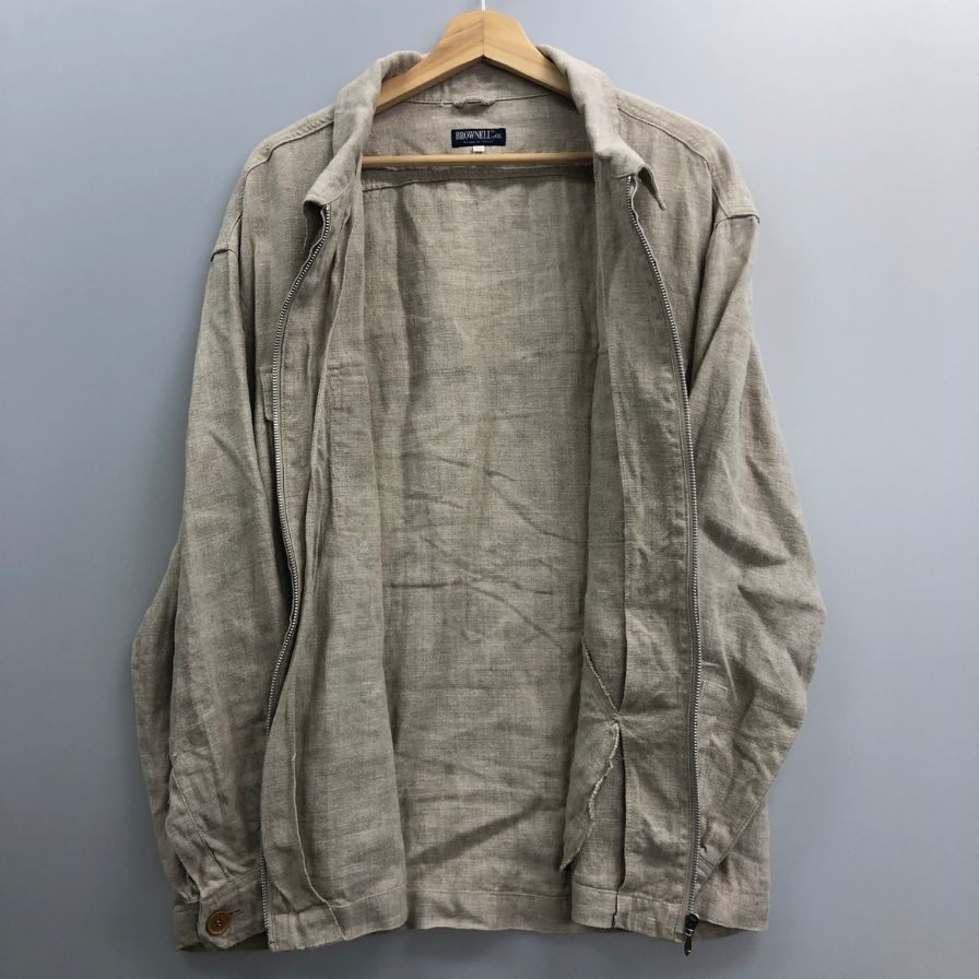 美品◆ブラウネル社製 ヴィンテージ  ジップブルゾン リネン MADE IN ITALY サイズXL ベージュ BROWNELL 【AFB2】
