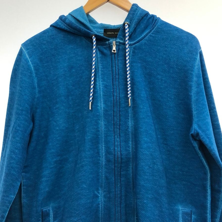 新品同様◆ロベルトコリーナ ジップパーカー 製品染め コットン 裏パイル ブルー 46 roberto collina 【AFF19】