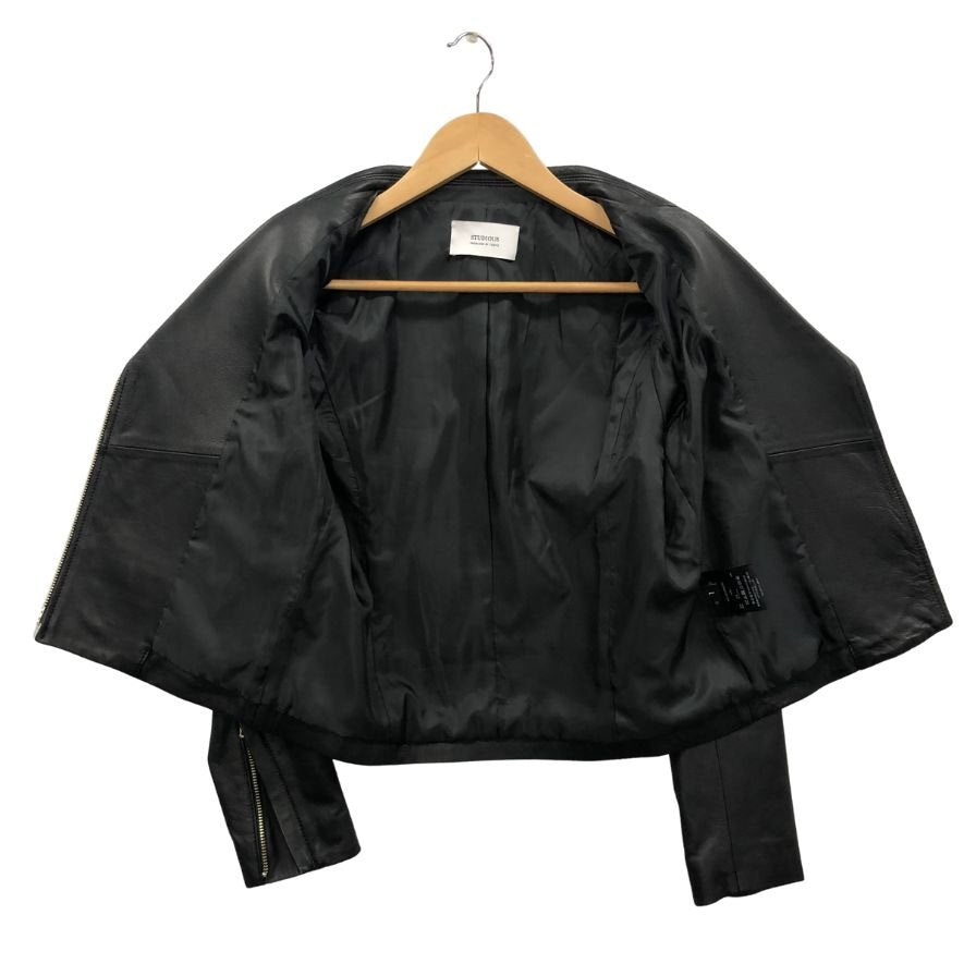 美品◆ステュディオス ダブルライダースジャケット ラムレザー ブラック レディース サイズ1 STUDIOUS 【AFG1】