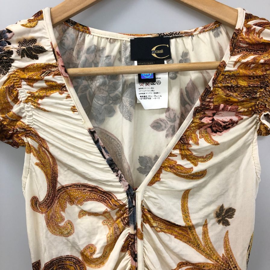 美品◆ジャストカヴァリ ノースリーブワンピース フラワー柄 レディース サイズ42 justcavalli 【AFB2】