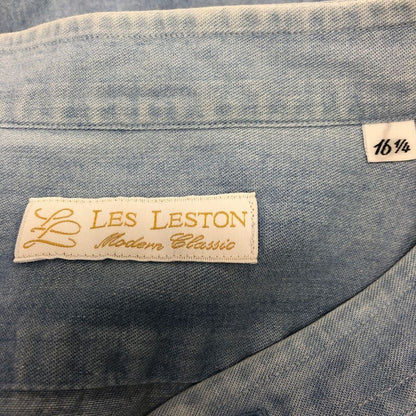 中古◆レスレストン バンドカラー 長袖シャツ メンズ サイズ16 1/4 ブルー LES LESTON 【AFB35】