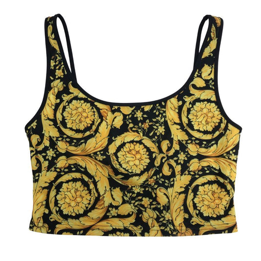 美品◆ヴェルサーチ タンクトップ 総柄 イエロー系 レディース サイズ3 VERSACE 【AFB5】