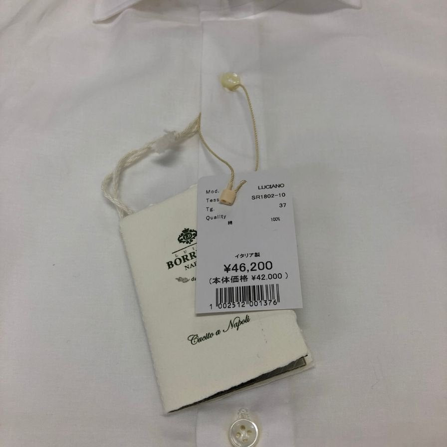 中古◆ルイジボレッリ ナポリ ドレスシャツ 長袖 コットン フォーマル スーツ ホワイト メンズ サイズ 14 1/2-37 LUIGI BORRELLI NAPOLI 【AFB7】