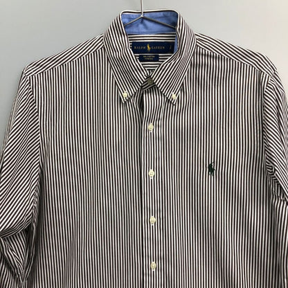美品◆ラルフローレン シャツ ストライプ ロゴ刺繍 コットン ブラウン メンズ サイズSP RALPH LAUREN 【AFB2】
