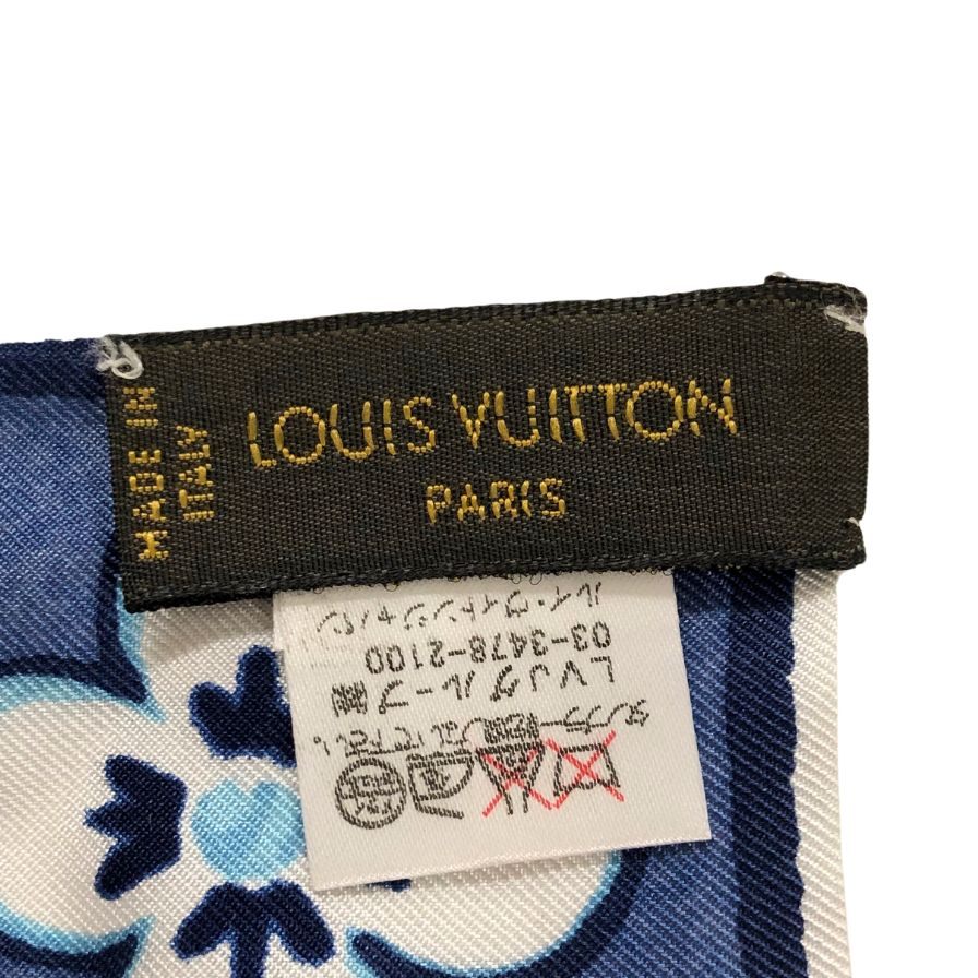 ルイヴィトン スカーフ ツイリー 花柄 ブルー系 シルク レディース LOUIS VUITTON【AFI14】