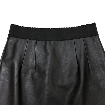 ドルチェ&ガッバーナ レザー スカート ウエストハイリブ 子牛革 レディース サイズ44 ブラック DOLCE&GABBANA【AFB29】