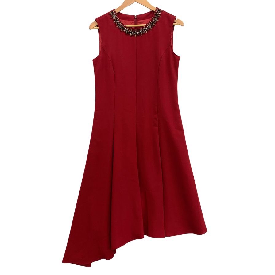 極美品◆グレースクラス ノースリーブワンピース ビジュー装飾 レッド レディース サイズ36 GRACE Class 【AFB14】