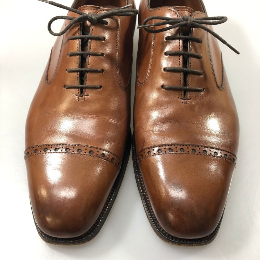 エドワードグリーン レザーシューズ パンチドキャップトゥ ハイス メンズ ブラウン サイズUK8D 808ラスト EDWARD GREEN HYTHE ビジネスシューズ 約26.5cm【LA】【中古】