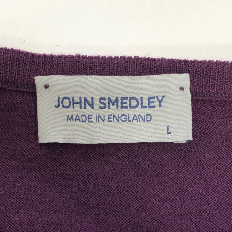 中古◆ジョンスメドレー ニットセーター ウール ハイゲージ Vネック パープル メンズ サイズL JOHN SMEDLEY 【AFB4】