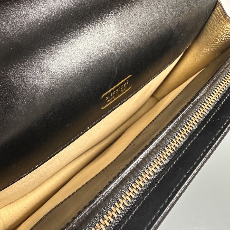 テストーニ ポーチ レザー コンビ クロコ型押し ブラック a.testoni【AFE5】【中古】