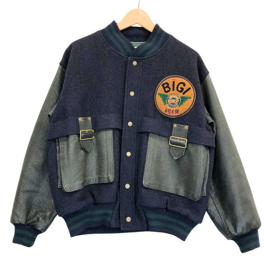 美品◆ビギ スタジャン ヴィンテージ レザー切替 ネイビー×ブラック メンズ サイズM BIGI 【AFG1】