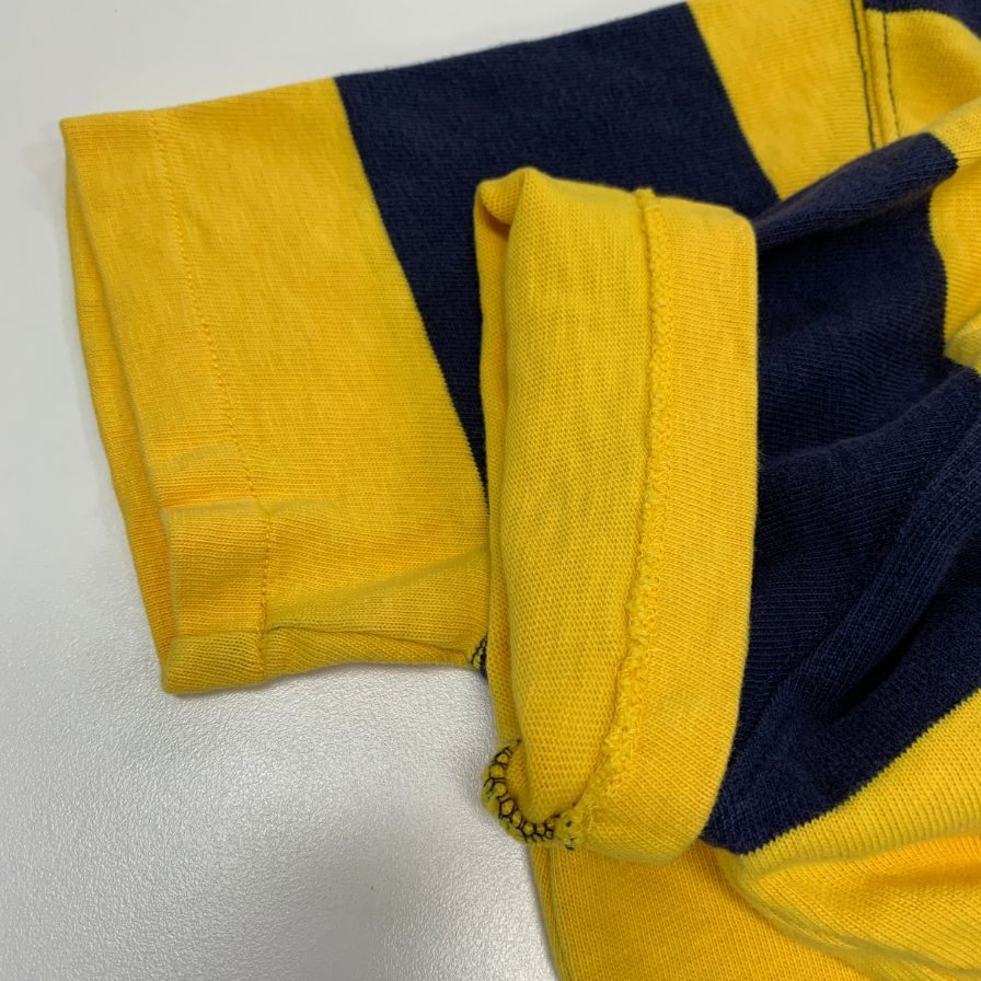 美品◆ポロラルフローレン ポロシャツ コットン ボーダー イエロー ネイビー  メンズ サイズ170/92A Polo Ralph Lauren 【AFB6】